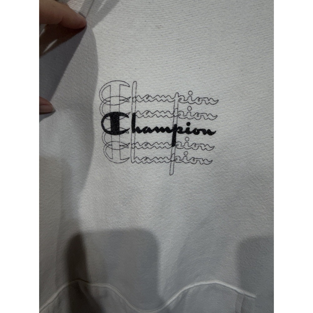 Champion Logo Graphic Heavy Weight Pullover Reverse Weave Hoodie Size M White